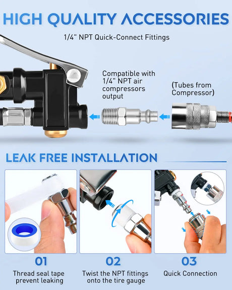 Digital Tire Inflator Pressure Gauge 250PSI Rubber Hose Quick Connect Coupler Nilight
