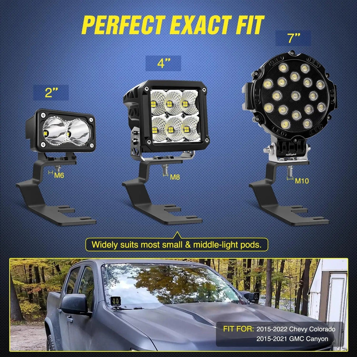 Ditch Light Hood Hinges Mounts For 2015-2022 Chevy Colorado 2015-2021 GMC Canyon Nilight