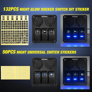 switch panel 3Gang Aluminum 5Pin ON/Off Blue Rocker Switch Panel w/ Dual USB Charger | Cigarette Lighter Socket