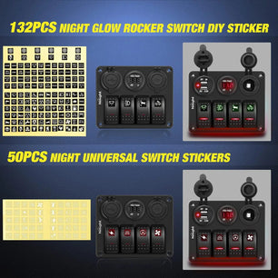Rocker Switch 4Gang ON/Off Red Rocker Switch Panel w/ Dual USB Cigarette Lighter Socket Voltmeter