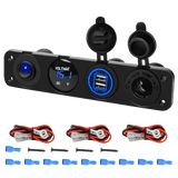 switch panel 4 in 1 ON/OFF Blue Charger Socket Panel w/ Dual USB Voltmeter Cigarette