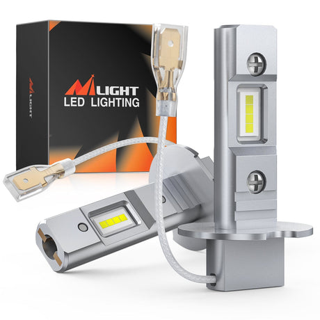 LED Headlight Nilight EF1 H3 LED Fog Light Bulbs 200% Brightness 6000K Cool White 1:1 Mini Size Halogen Replacement H3 LED Fog Light DRL Conversion Kit, Pack of 2