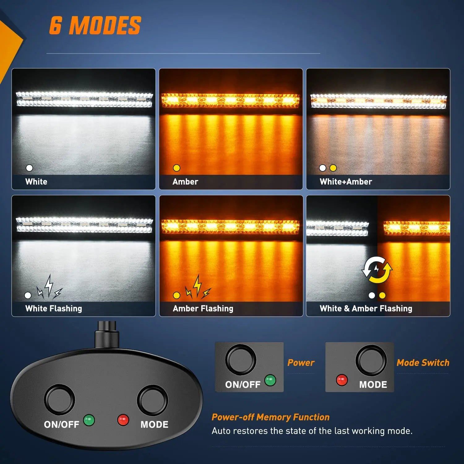 LED Light Bar 20" 420W Amber White Strobe Spot/Flood LED Light Bar Kit | 2PCS 4" 60W Light Pods | 16AWG Wire 3 Leads