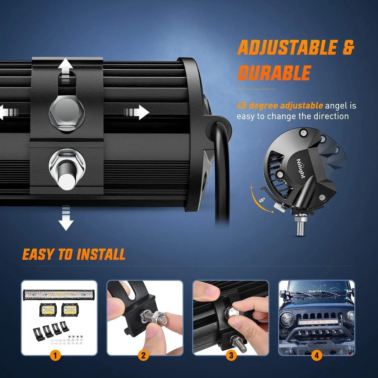 LED Light Bar 20" 420W Amber White Strobe Spot/Flood LED Light Bar Kit | 2PCS 4" 60W Light Pods | 16AWG Wire 3 Leads