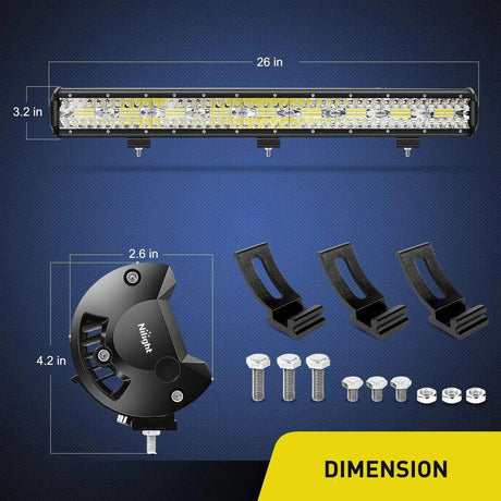 LED Light Bar 26" 540W 50000LM Triple Row Spot/Flood LED Light Bar | 14AWG Wire 3Pin Switch