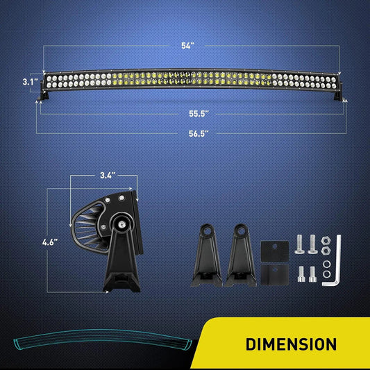 Light Bar Wiring Kit 54" 312W Double Row Curved Black Spot/Flood LED Light Bar | 14AWG Wire 5Pin Switch