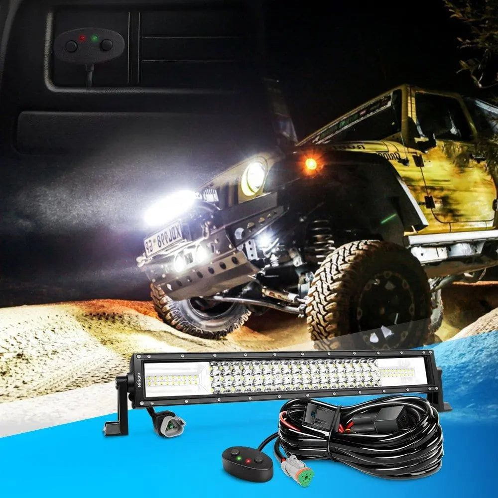 Light Bar Wiring Kit 22" 270W 13500LM Triple Row Amber White Spot/Flood LED Light Bar | 16AWG DT Wire
