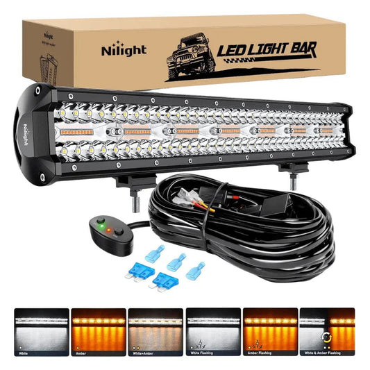 Light Bar Wiring Kit 20" 420W Triple Row Amber White Strobe Spot/Flood LED Light Bar | 16AWG Wire