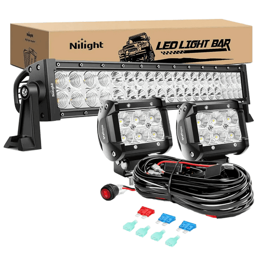 LED Light Bar 22" 120W Double Row Spot/Flood LED Light Bar | 2Pcs 4" 18W Flood LED Pods | 16AWG Wire 3Pin Switch