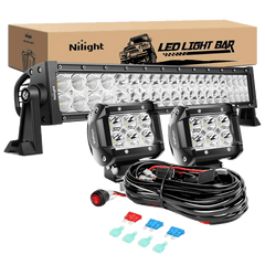22 Inch 120W Double Row Spot Flood LED Light Bar | 2Pcs 4 Inch 18W Spot LED Pods | 16AWG Wire 3Pin Switch