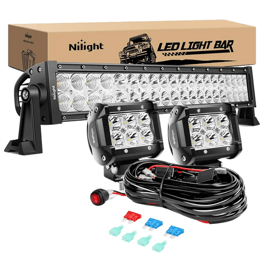 LED Light Bar 22" 120W Double Row Spot/Flood LED Light Bar | 2Pcs 4" 18W Spot LED Pods | 16AWG Wire 3Pin Switch