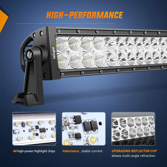 22" 120W Double Row Spot/Flood LED Light Bar | 2Pcs 4" 18W Spot LED Pods | 16AWG Wire 3Pin Switch Nilight