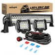 Light Bundle 22" 480W Triple Row Spot/Flood LED Light Bar | 2Pcs 4" 60W LED Pods | 12FT Wire 3Pin Switch 3 Leads