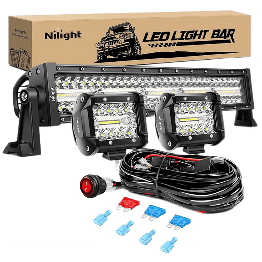 Light Bundle 22" 480W Triple Row Spot/Flood LED Light Bar | 2Pcs 4" 60W LED Pods | 12FT Wire 3Pin Switch 3 Leads