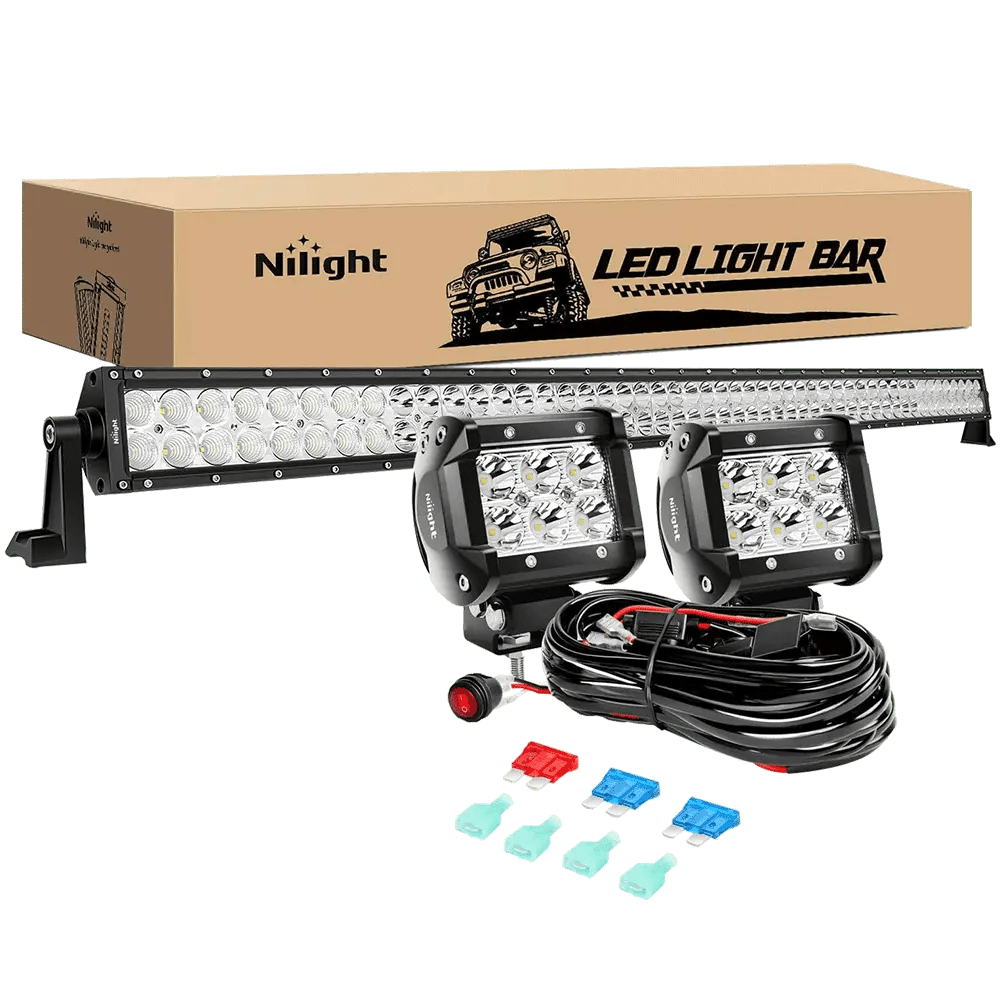Light Bar Wiring Kit 52" Double Row Spot/Flood LED Light Bar | 4" 18W Spot LED Pods (Pair) | 12FT Wire 3Pin Switch