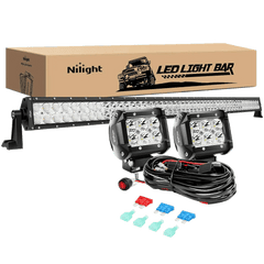 52 Inch Double Row Spot Flood LED Light Bar | 4 Inch 18W Spot LED Pods (Pair) | 12FT Wire 3Pin Switch