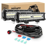 12 Inch 300W 30000LM Triple Row Spot/Flood LED Light Bar (Pair) | 16AWG Wire 3Pin Switch Nilight