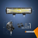 12 Inch 300W 30000LM Triple Row Spot/Flood LED Light Bar (Pair) | 16AWG Wire 3Pin Switch Nilight