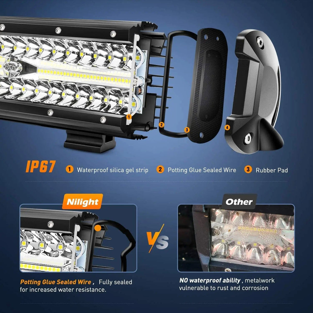 12 Inch 300W 30000LM Triple Row Spot/Flood LED Light Bar (Pair) | 16AWG Wire 3Pin Switch Nilight