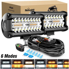 6.5 Inch 120W Triple Row Amber White Spot Flood LED Light Bars (Pair) | 16AWG DT Wire