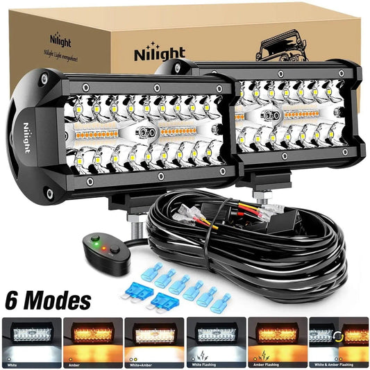 Light Bar Wiring Kit 6.5" 120W Triple Row Amber White Spot/Flood LED Light Bars (Pair) | 16AWG DT Wire