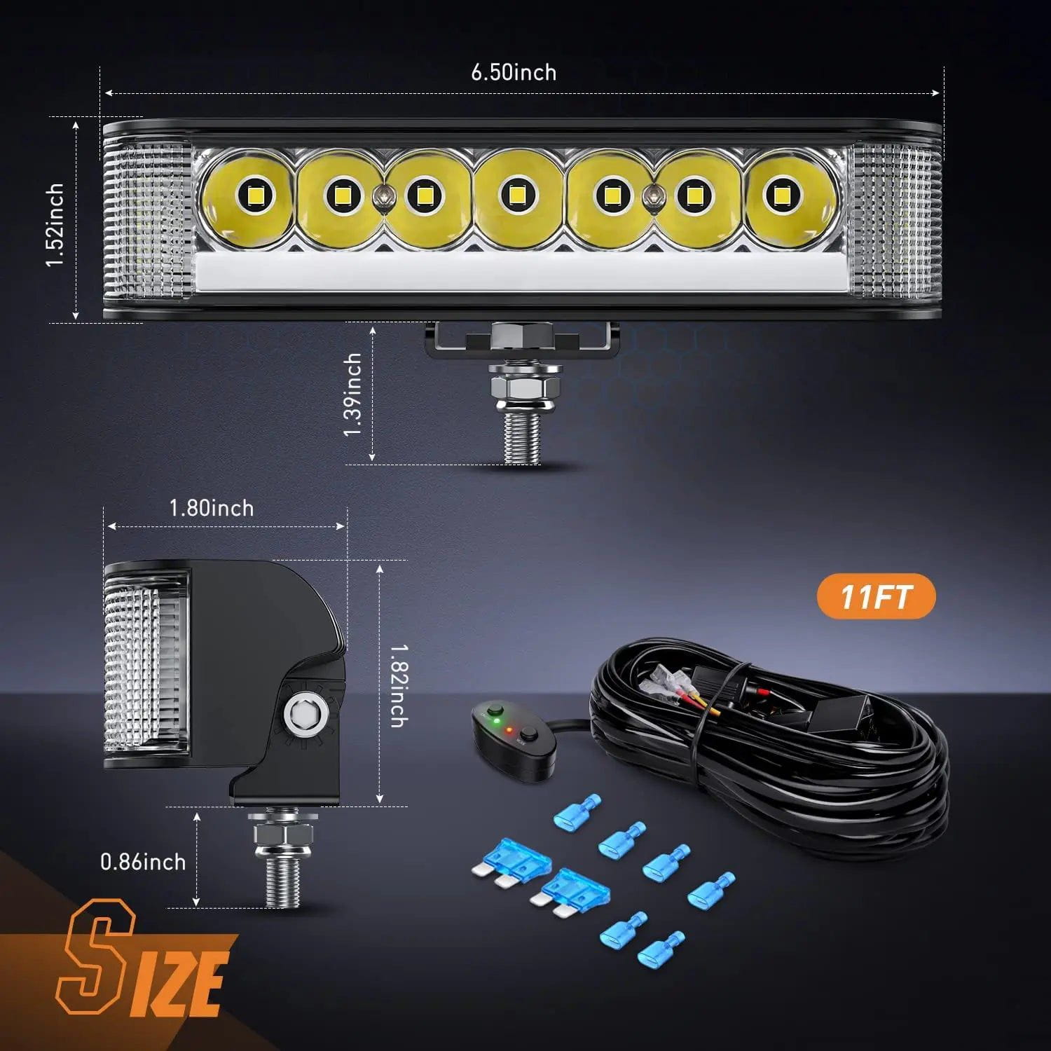 LED Light Bar 6.5" 20W 2089LM Side Shooter DRL Spot/Flood LED Light Bars (Pair) | 16AWG DT Wire