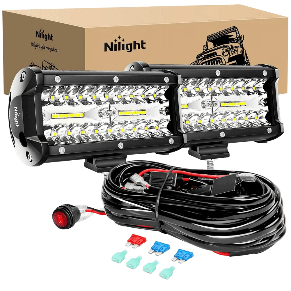 Light Bar Wiring Kit 6.5" 120W Triple Row Spot/Flood LED Light Bars (Pair) | 16AWG Wire 3Pin Switch