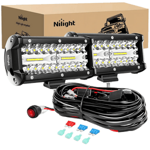 6.5 Inch 120W Triple Row Spot Flood LED Light Bars (Pair) | 16AWG Wire 3Pin Switch
