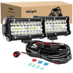 6.5 Inch 120W Triple Row Spot Flood LED Light Bars (Pair) | 16AWG Wire 3Pin Switch
