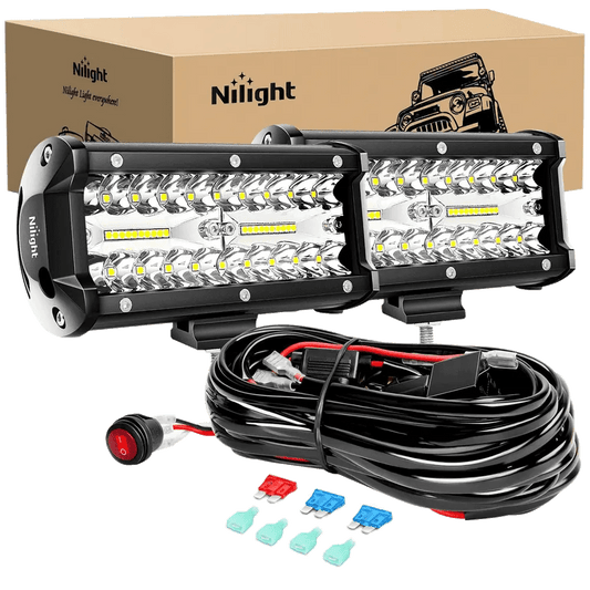 Light Bar Wiring Kit 6.5" 120W Triple Row Spot/Flood LED Light Bars (Pair) | 16AWG Wire 3Pin Switch