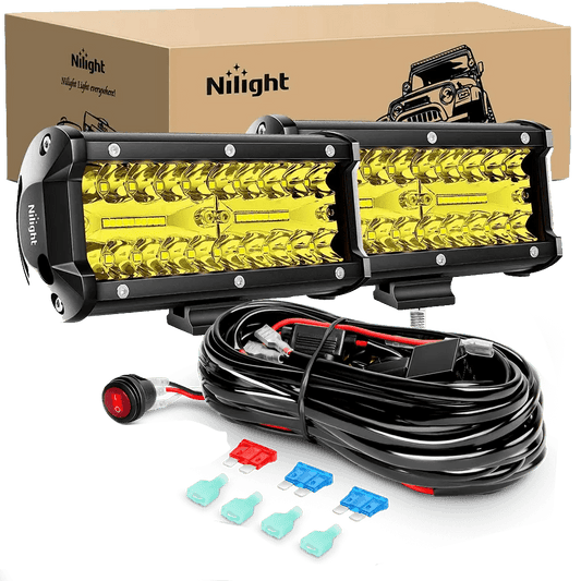 Light Bar Wiring Kit 6.5" 120W Triple Row Amber Spot/Flood LED Light Bars (Pair) | 16AWG Wire 3Pin Switch