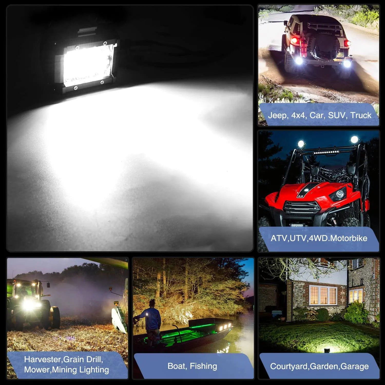 LED Light Bar 4" 60W 6000LM Triple Row Spot/Flood LED Pods (2 Pairs) | 16AWG Wire 3Pin Switch