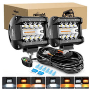4 Inch 60W Triple Row Amber White Spot Flood LED Pods (Pair) | 16AWG DT Wire