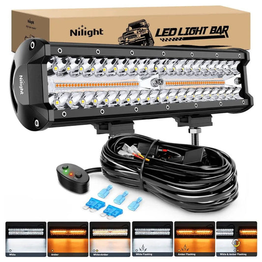 LED Light Bar 12" 300W Amber White Triple Row Spot/Flood Led Light Bar Kit | 16AWG Wire