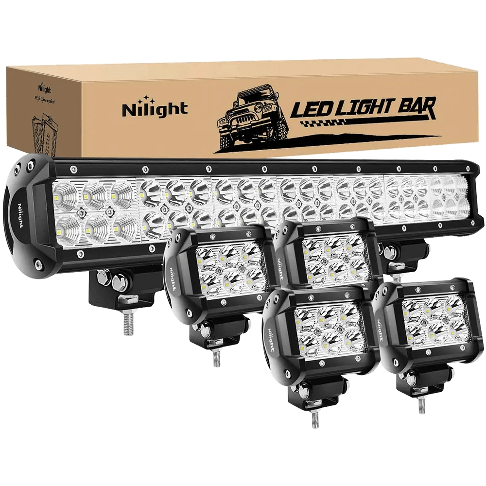 Light Bundle 20" 126W Double Row Spot/Flood Led Light Bar Kit | 4Pcs 4" 18W Spot Light Pods