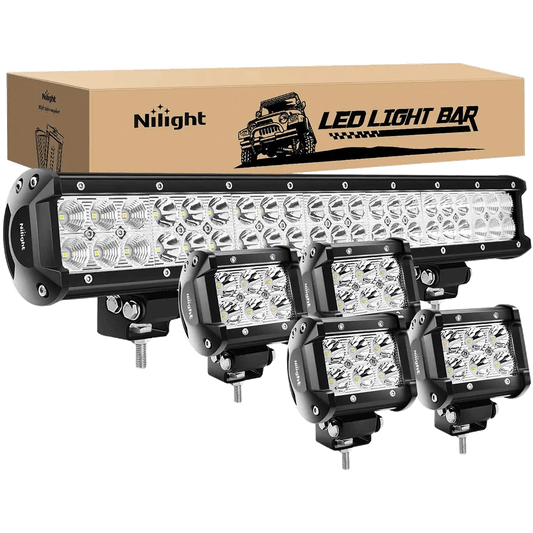 Light Bundle 20" 126W Double Row Spot/Flood Led Light Bar Kit | 4Pcs 4" 18W Spot Light Pods