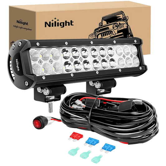 Light Bar Wiring Kit 12" 72W Double Row Spot/Flood Led Light Bar | 12FT Wire 3Pin Switch
