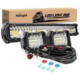 Light Bundle 20" 420W Triple Row Spot/Flood Led Light Bar | 2Pcs 4" 60W Triple Row Combo Light Pods | 16AWG Wire 3Pin Switch 3 Leads