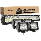 Light Bundle 20" 420W Triple Row Spot/Flood Led Light Bar | 4Pcs 4" 60W Triple Row Combo Light Pods