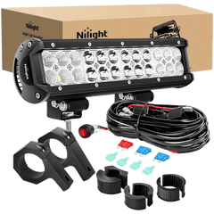 12 Inch 72W Double Row Spot Flood Led Light Bar | Horizontal Tube Clamp Mount | 12FT Wire 3Pin Switch