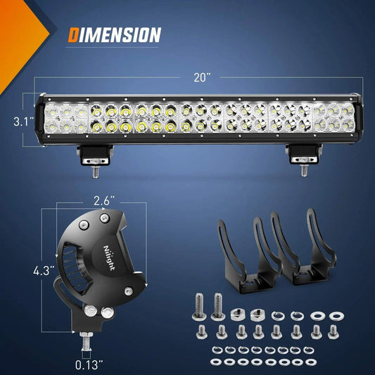 LED Light Bar 20" 126W Double Row Spot/Flood Led Light Bars | 16AWG Wire 3Pin Switch