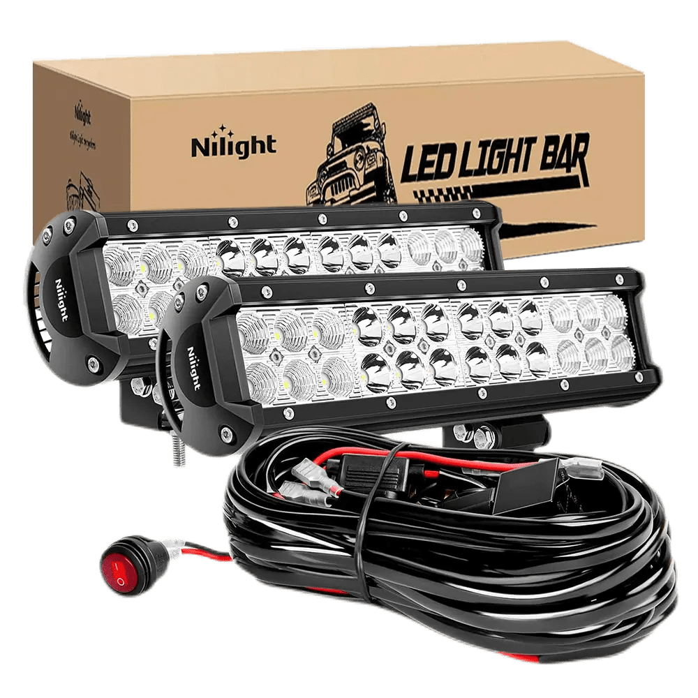 Light Bar Wiring Kit 12" 72W Double Row Spot/Flood Led Light Bars (Pair) | 10FT Wire 3Pin Switch