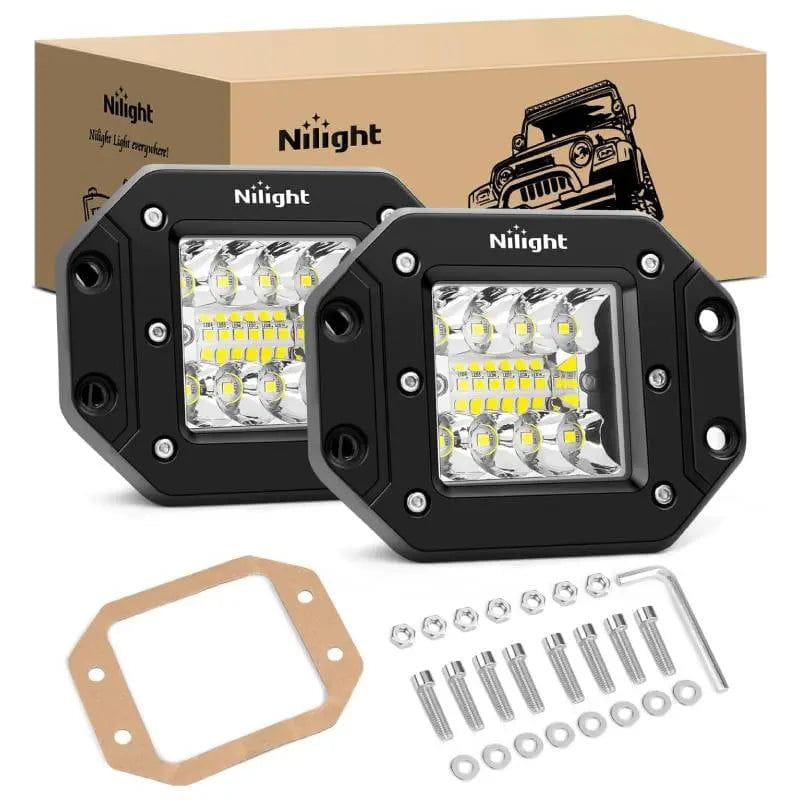 NiLight 4.8 Inch 42W Flush Mount Spot Flood Led Work Lights (Pair)