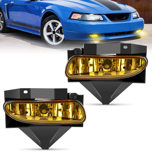 Fog Light Assembly Fog Lights Assembly Compatible with 1999 2000 2001 2002 2003 2004 Ford Mustang 1999-2004 Mustang Fog Lamp Replacement Amber Lens w/12V 880 27W Bulbs