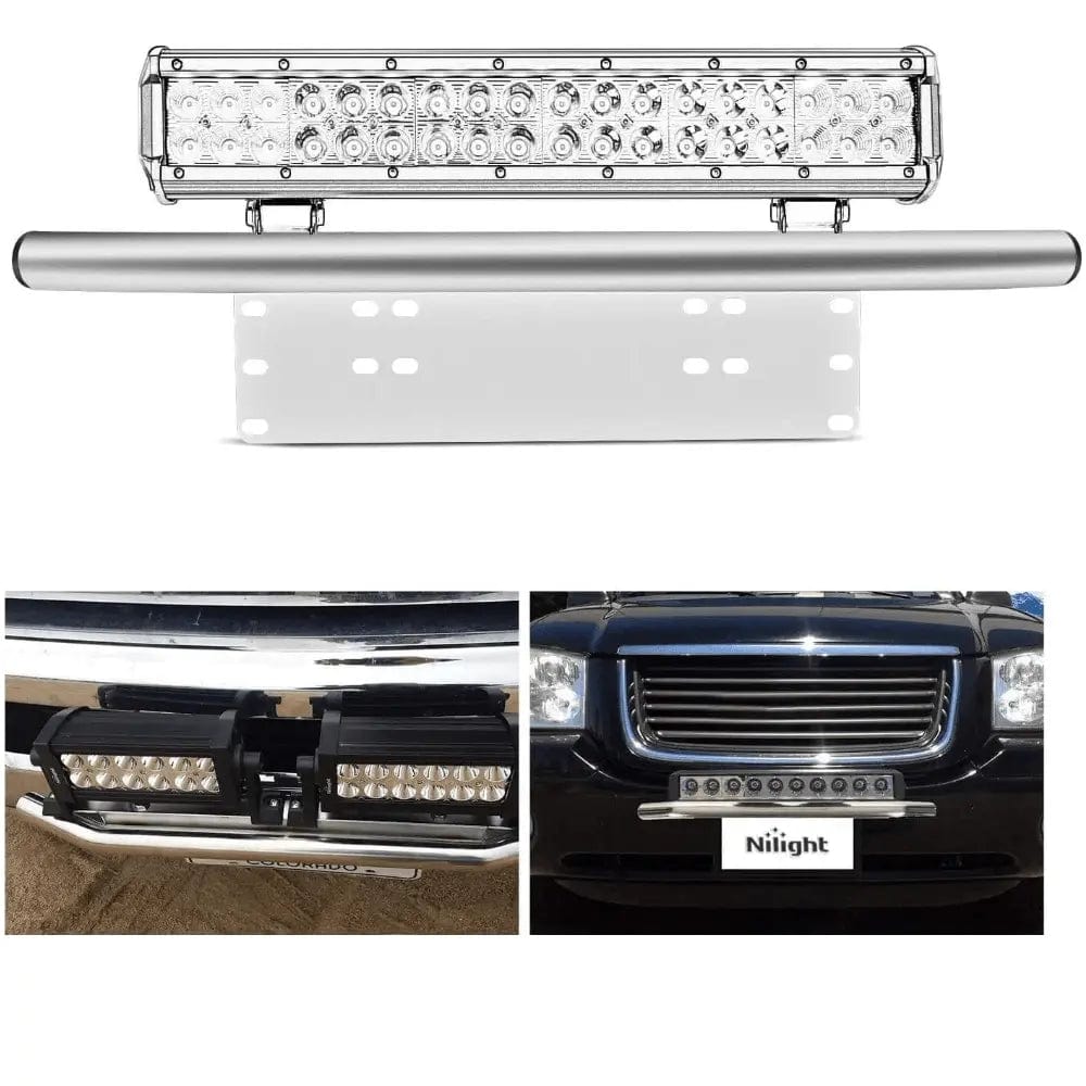 Front Bumper License Plate Mount Bracket Holder White Nilight