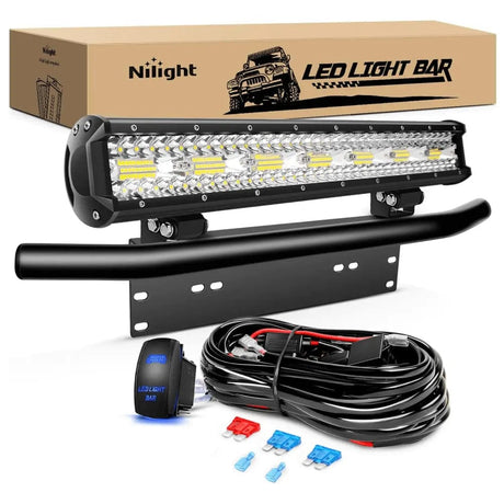 LED Light Bar 20 Inch 420W 42000LM Triple Row Spot Flood LED Light Bar W/ Front License Plate Frame Bracket | 16AWG Wire 5Pin Switch