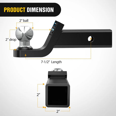 Fusion Trailer Hitch Mount with 2 Inch Trailer Ball 5/8 Inch Hitch Pin Clip 2 Inch Drop Nilight