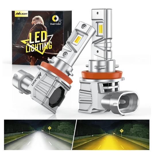 LED Headlight CS1 H11/H9/H8 Switchback LED Headlight Bulbs, 500% Brighter Dual Color White Yellow Driving Fog Lights Replacement, 3000k/6000k, Wireless Compact Size, 2-Pack