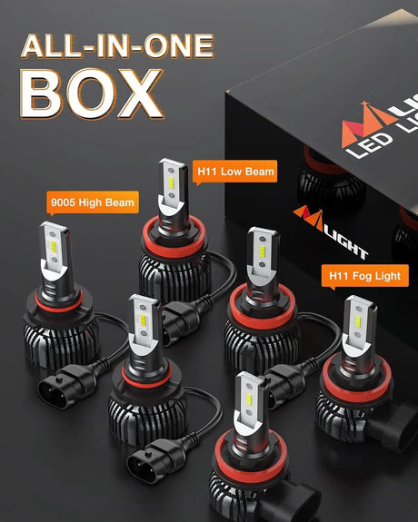 LED Headlight 9005 H11 LED Headlight Bulbs | H11/H8/H16 LED Fog Lights Combo E20 Series 6000K IP67 | 6 BULBS