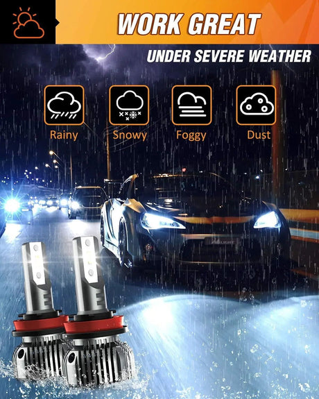 LED Headlight H11/H9/H8 LED Headlight Bulbs E20 Series 50W 10000LM 6000K IP67 | 2 BULBS